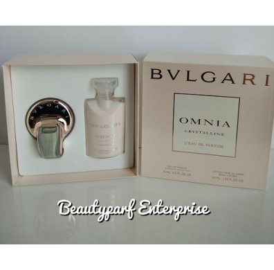 Bvlgari Omnia Crystalline L'eau De Parfum 15ml EDP Spray + 40ml Body Lotion Set 	
