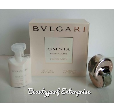 Bvlgari Omnia Crystalline L'eau De Parfum 15ml EDP Spray + 40ml Body Lotion Set 	